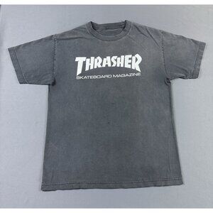 Rare Vintage Y2K Thrasher Skateboard Magazine Sun Fade Black Shirt Punk Skate T